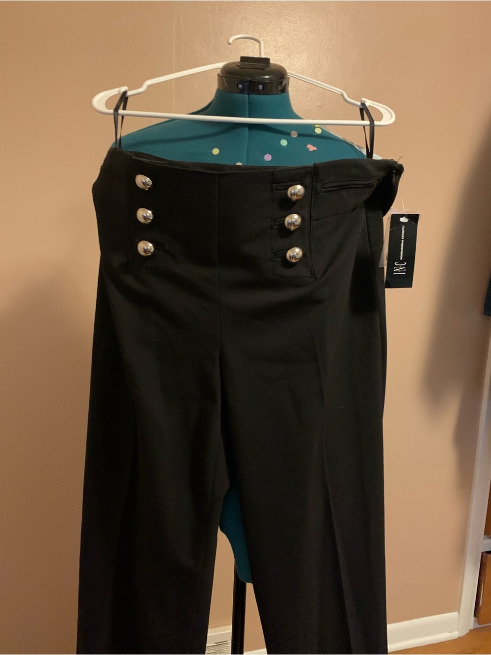 NWT INC International Concepts High-Waist Sailor Wide-Leg Pants - Black